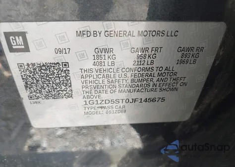 2018 Chevrolet Malibu Lt z USA, uszkodzony, nr VIN 1G1ZD5ST0JF145675